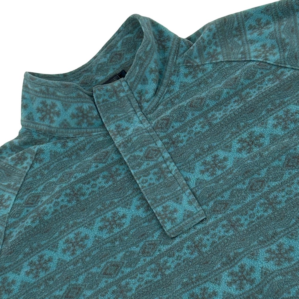Southern Marsh Fleece Pullover Mens Medium Teal Gray Fair Isle Snowflake Snap T
